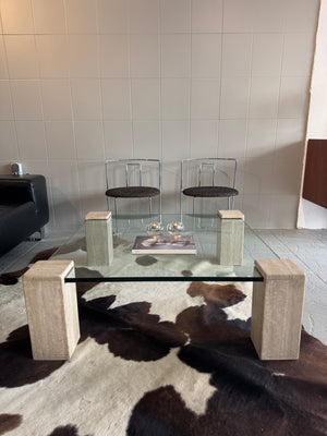 Glass & travertine coffee table