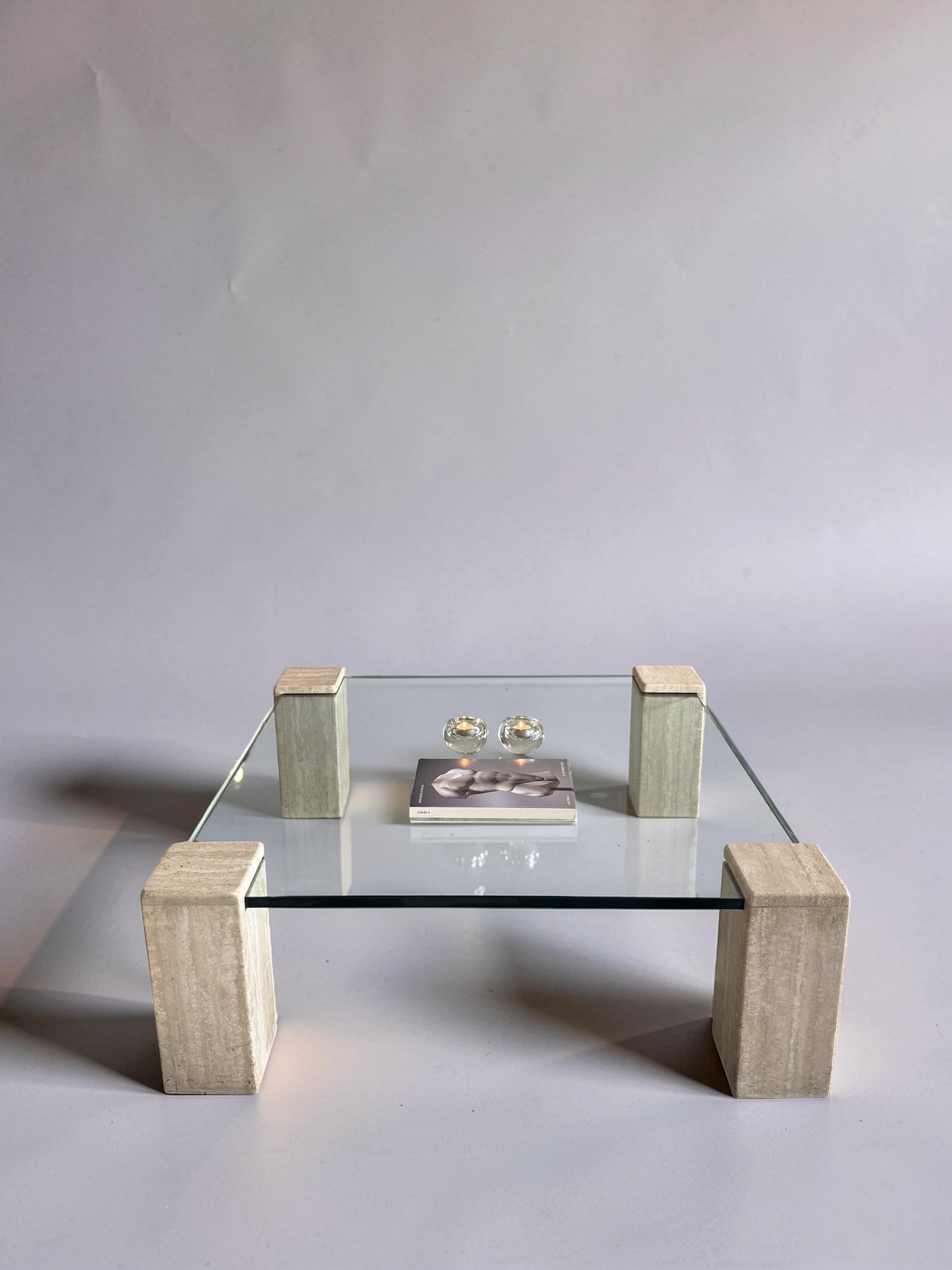 Glass & travertine coffee table