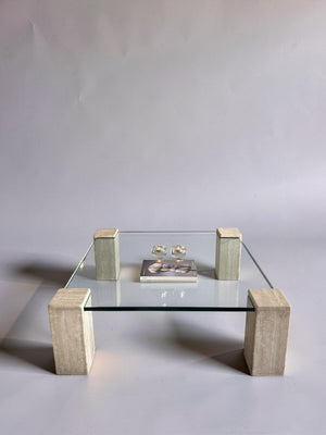 Glass & travertine coffee table