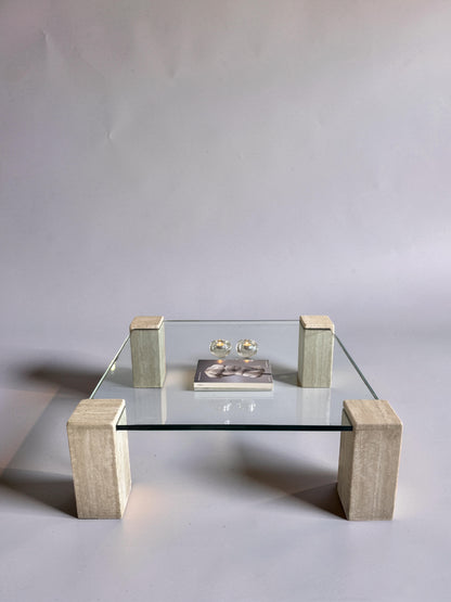 Glass & travertine coffee table