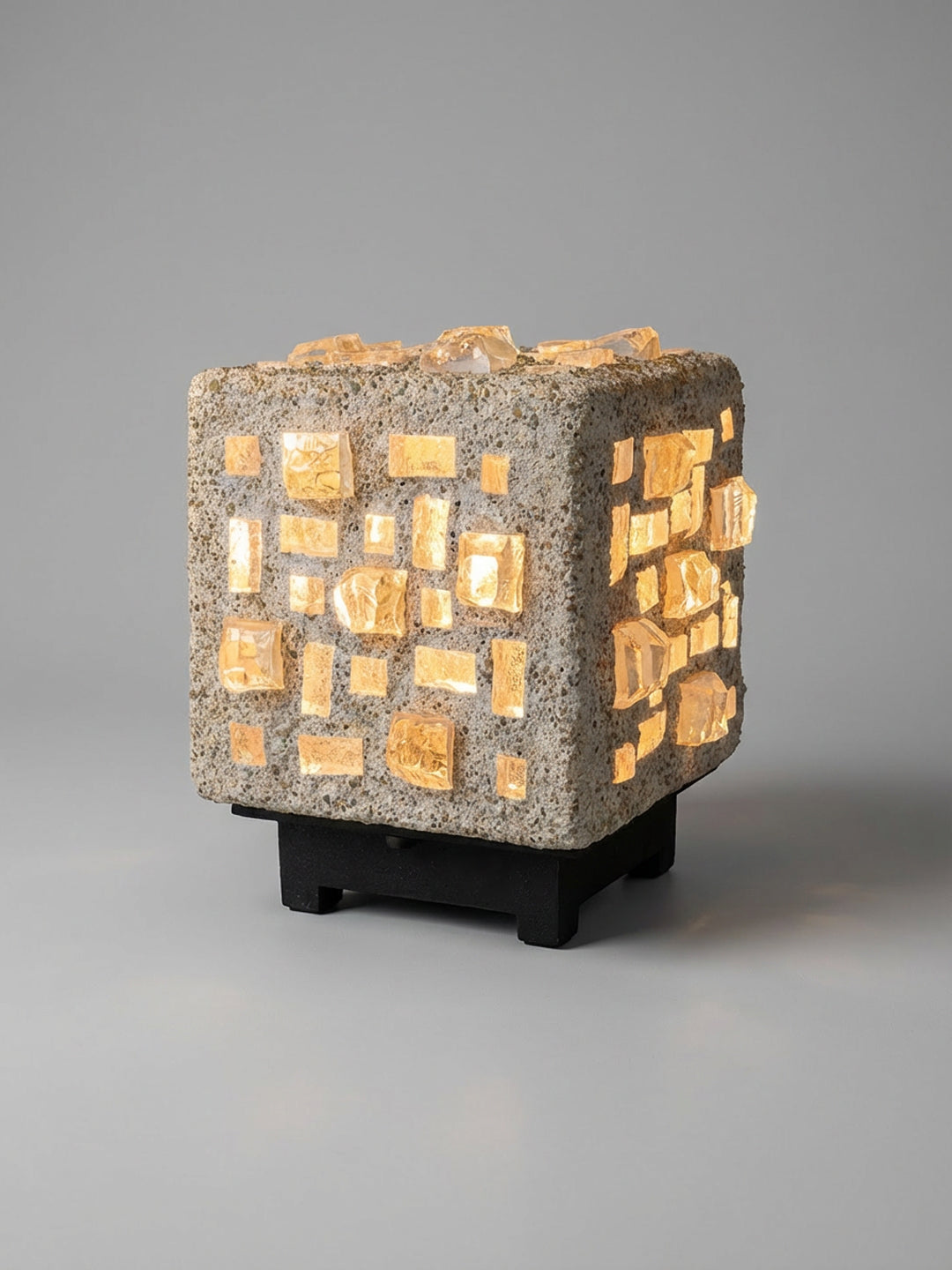 Brutalist Glass in Concrete Table Lamp